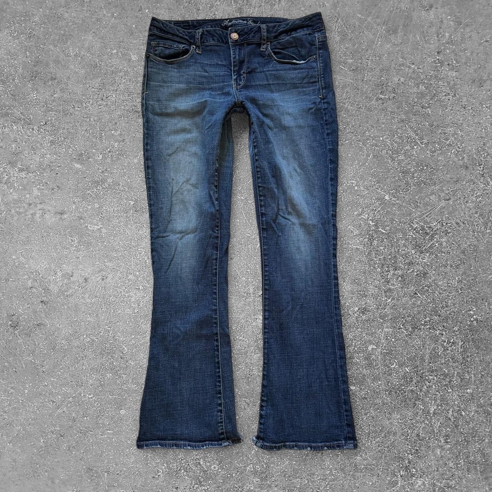 American Eagle Skinny Kick Low Rise Bootcut Jeans Blue Navy Y2K Size 12
